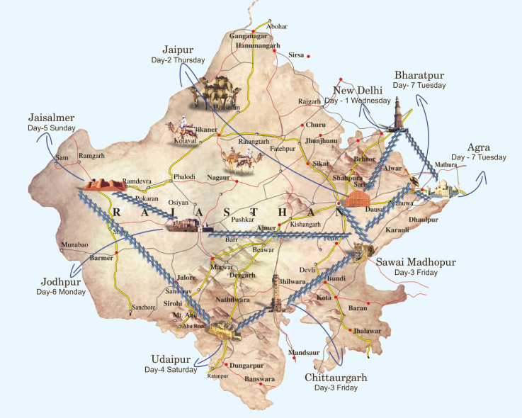 Tourist Map Of Rajasthan Itinarary - Palace On Wheels